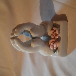 Vintage White Ceramic Praying Hands pink flowers Figurine Statue Religious